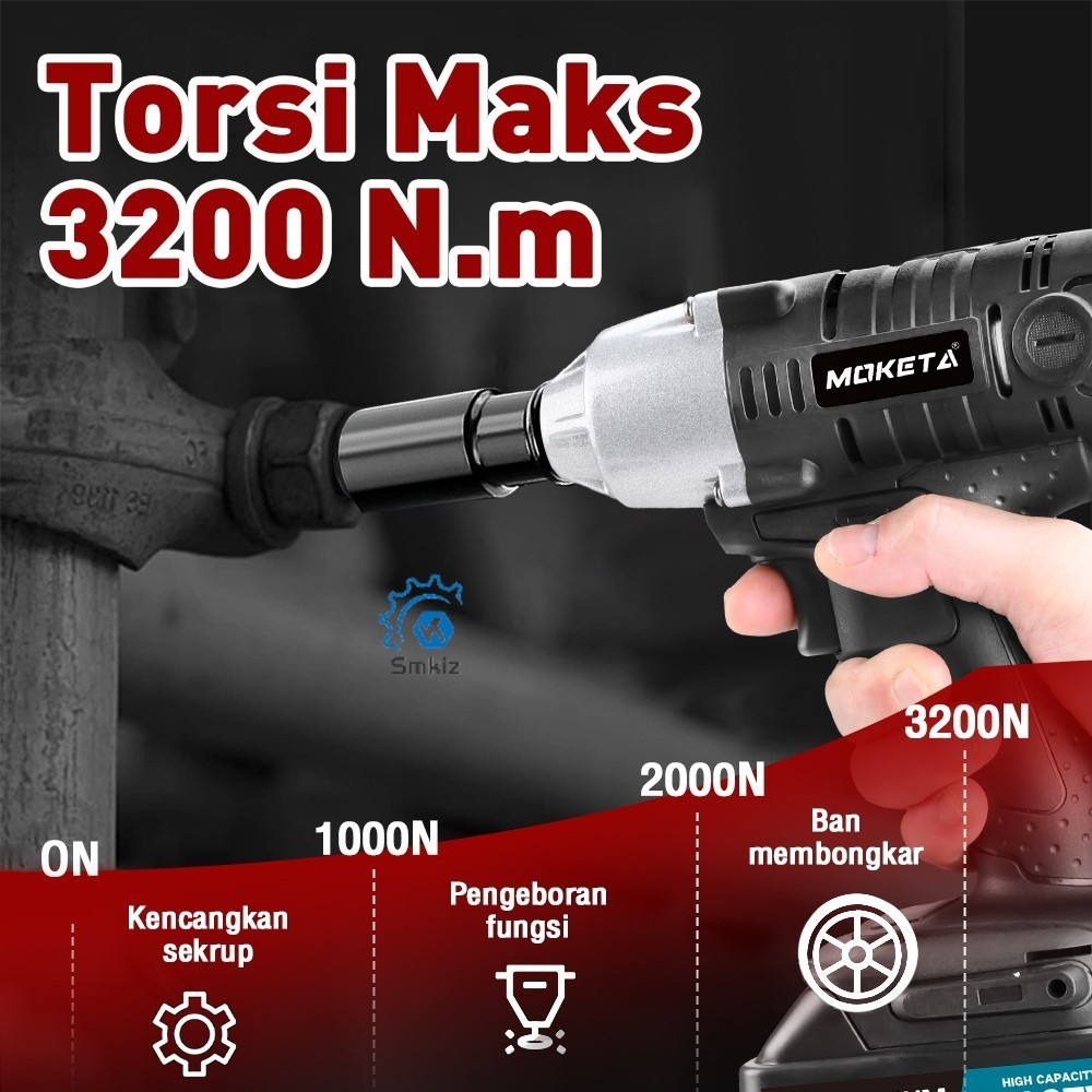 

Moketa Impact Wrench 148V Baterai Semua motor tembaga Cordless Kunci Impact Kunci Pas Elektrik Adaptasi