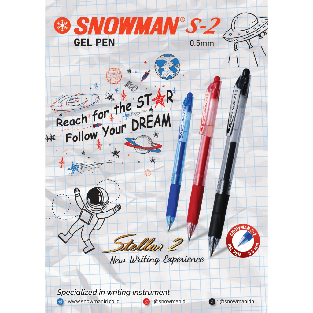 

Pen Gel Snowman Rubber Grip Stellar S-2 0.5mm [Per 1 Lusin]