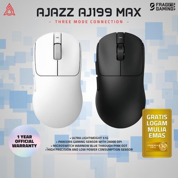 Ajazz AJ199 MAX Ultra-Lightweight Wireless Gaming Mouse AjazzAj199Max AJ199Max - BLACK