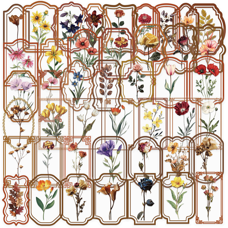 

50 PCS Transparent Self-adhesive Flower Stickers Aesthetic Reading Book Stickers DIY Gift Stickers PVC Waterproof Sticker Toys
