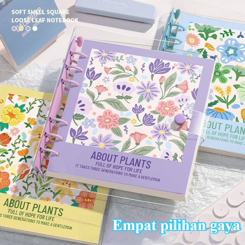 

Notebook Binder Kotak Transparan-Motif Bunga&Daun / Sampul Buku Aesthetic / Loose Leaf Notebook Notepad