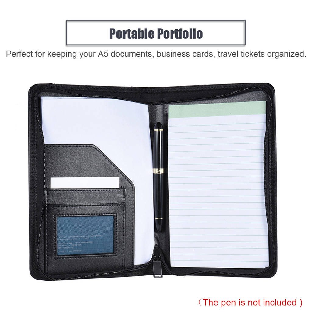 

PU Portfolio A4 Conference File Folder with Calculator Binder Padfolio Document Organizer Clip Business Zippered Briefcase