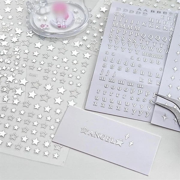 

MINKYS New Arrival 3pcs Set Silver Letters + Starburst + Star Kpop Toploader Decorative Stickers Stationery