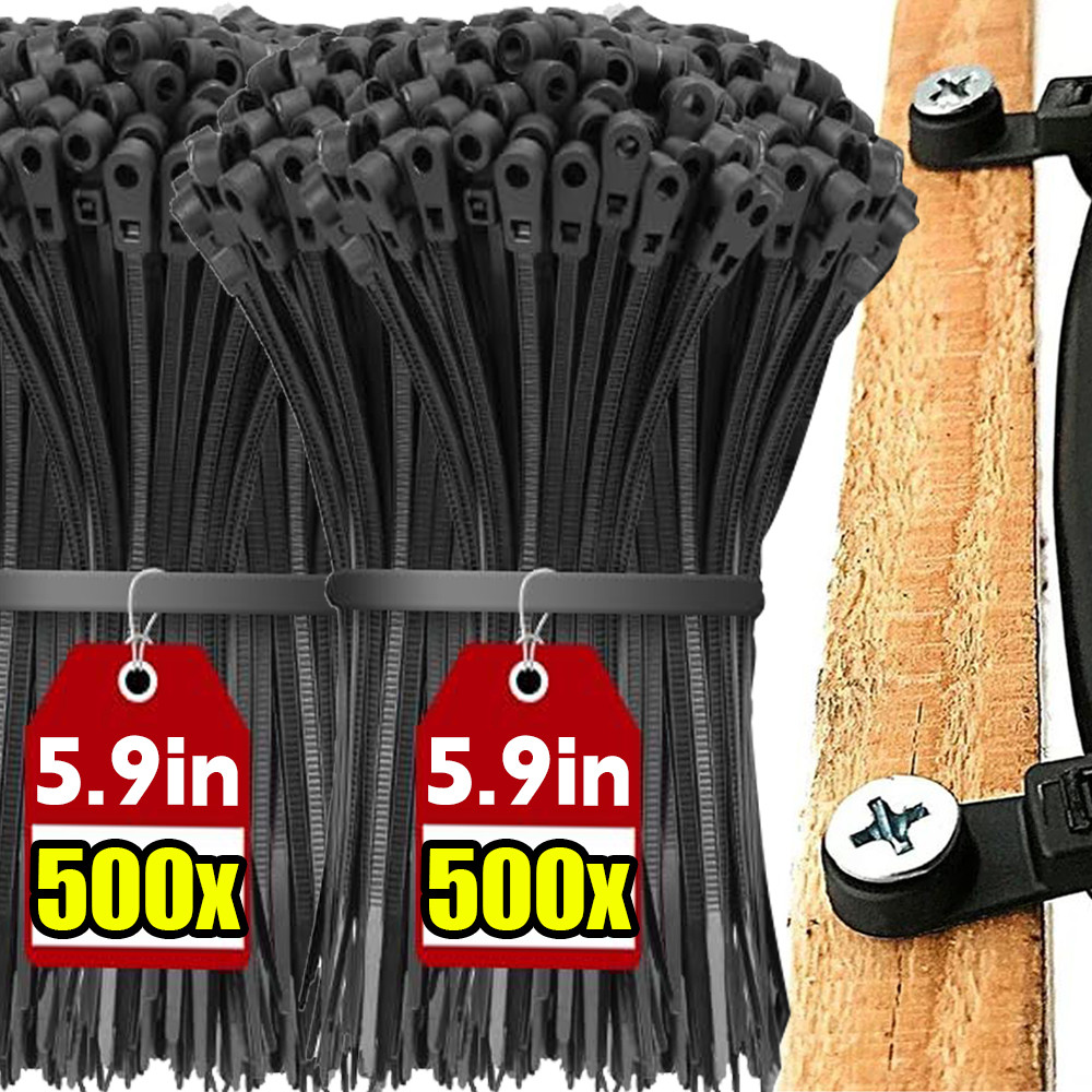 

500/100PCS Screw Hole Cable Ties Straps Heavy Duty Nylon Zip Tie with Screw Hole Self Locking Loop Bundle Wire Fastening Straps