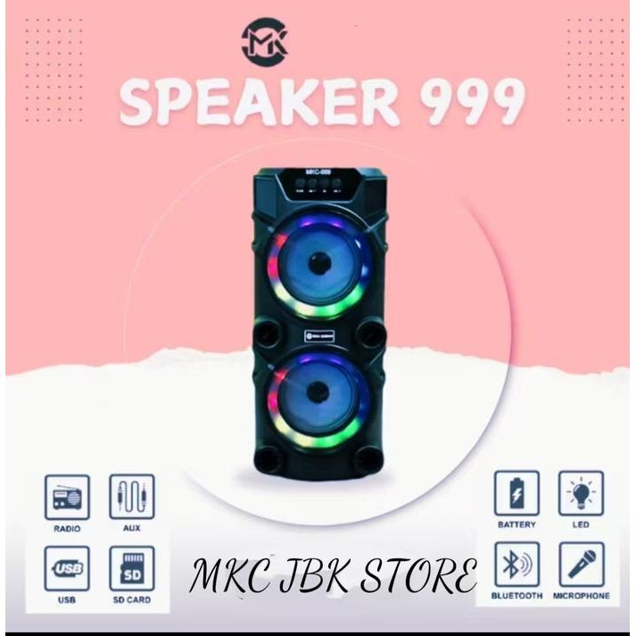 Speaker Bluetooth QS-999 Bonus Mic Karaoke Dual Speaker 6,5inchi X2 Salon Aktif Portable Radio Fm Wi