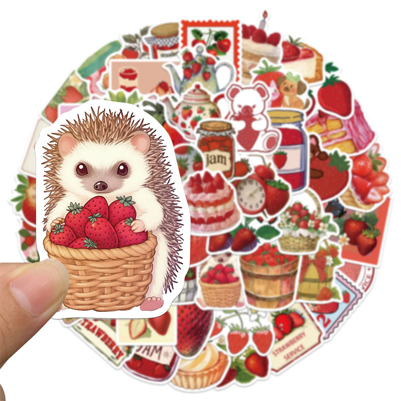 

50 PCS Cartoon Strawberry Jam Stickers Luggage Graffiti For Notebook Diary Aesthetic Stickers Waterproof Graffiti Sticker Toys