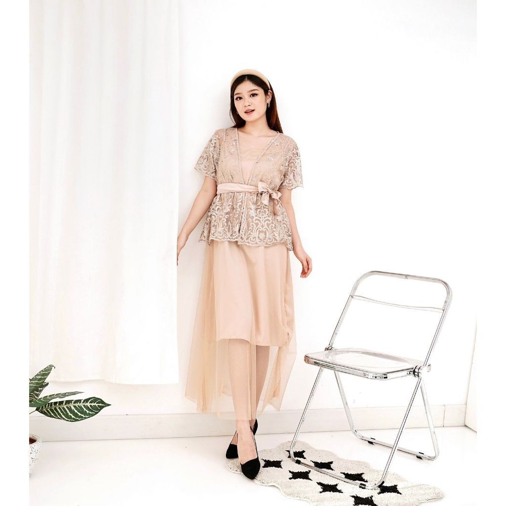 Dress Gracia Tile Premium Inner & Outer / Dres Brukat Pesta Tile Bordir / Dress Kondangan / Dress Na