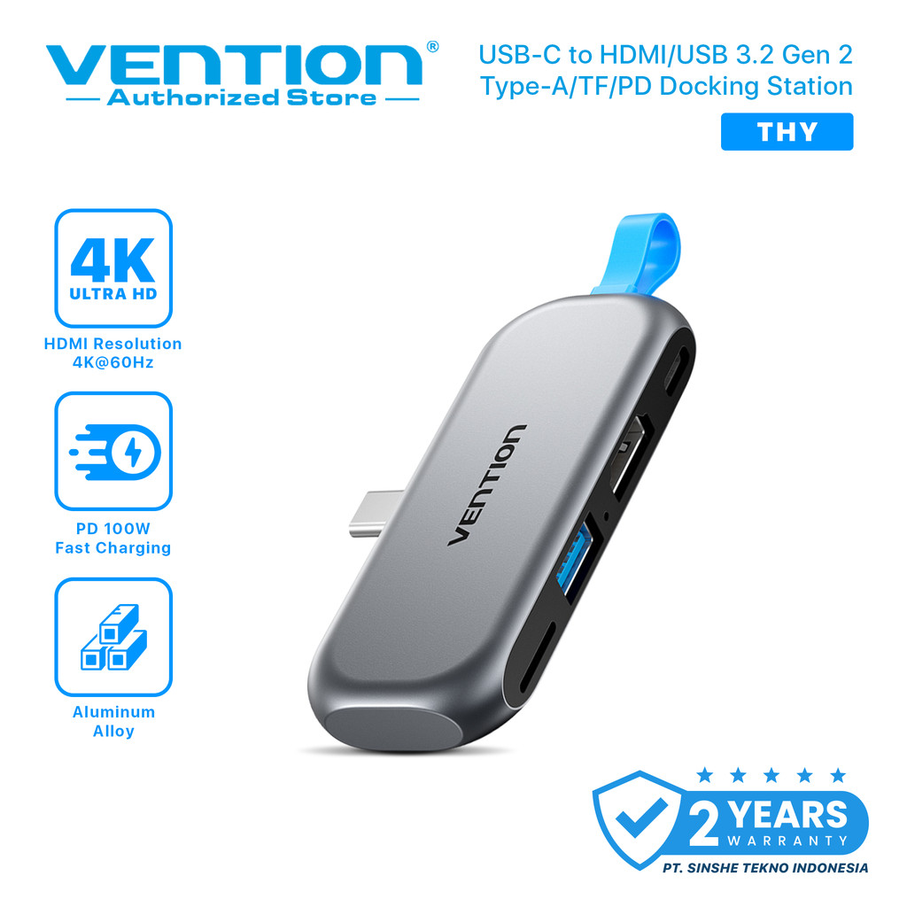 Vention Docking Station USB-C 4 in 1 HDMI 4K 60Hz USB 3.2 10Gbps PD 100W TF Card OTG Adapter