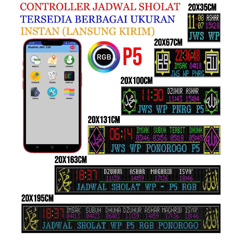 Controller JWS KHALIFAH P5 RGB FULL COLOUR / Kontroller Jadwal Sholat Jam Masjid WIFI ESP32 Support 