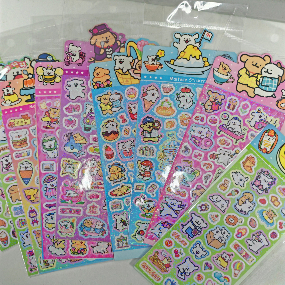 

20Sheets Cartoon Line Puppy Maltese Laser Stickers Kawaii Graffiti Decals Laptop Phone Case Guitar Luggage Water Cup Sticker Toy