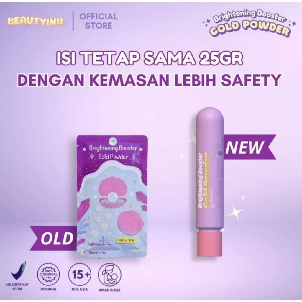Serbuk Gold Brightening Booster Beautyinu - serbuk gold pemutih beautyinu - gold powder beautyinu