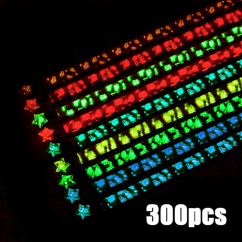 

300pcs Kertas Origami Bintang Warna Warni Rainbow Art Craft Lipat Motif Bintang Warna Cahaya Malam
