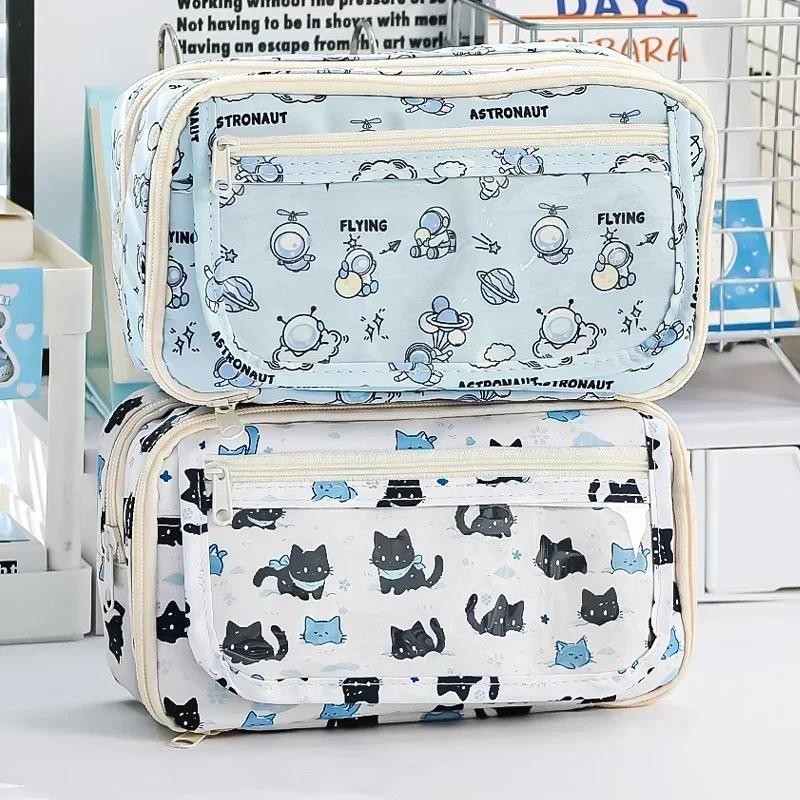 

9-layer Large Capacity Cartoon Pencil Case with High-quality Transparent Flip Cover for Storing Stationery and Small Items