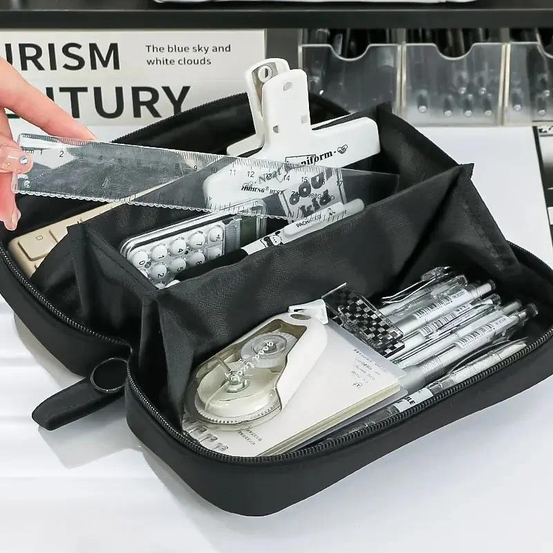 

Transparent Pencil Bag with Large Capacity Volcano Shape Convenient for Storing Rulers Pens Memos Can Fit on a 180° Flat Desk