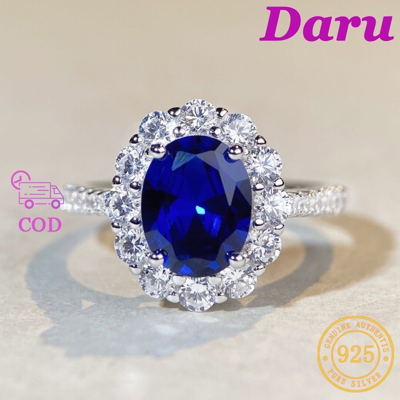 DARU Cincin Berlian Oval Zircon Biru Dalam Hati Laut Versi Korea Asli