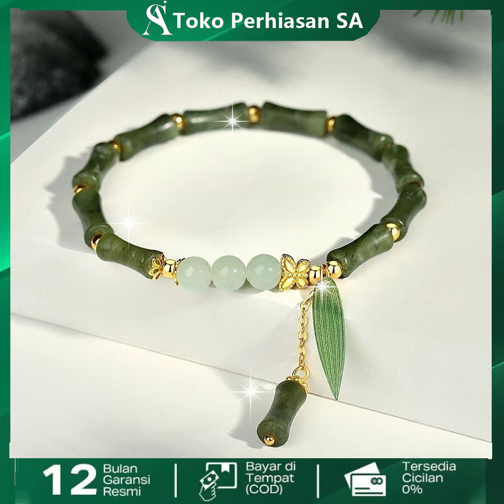 MER.SHOP 【Kotak Hadiah Gratis】Gelang Bambu Giok Hetian Manik-Manik Set Kotak Hadiah Ulang Tahun untu