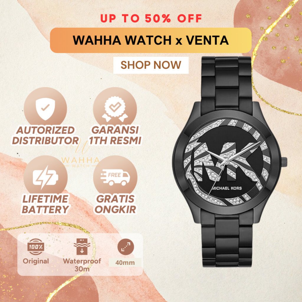 Jam Tangan Wanita  Slim Runaway MK4562 Ladies Black Dial Black Stainless Steel Strap BERGARANSI]