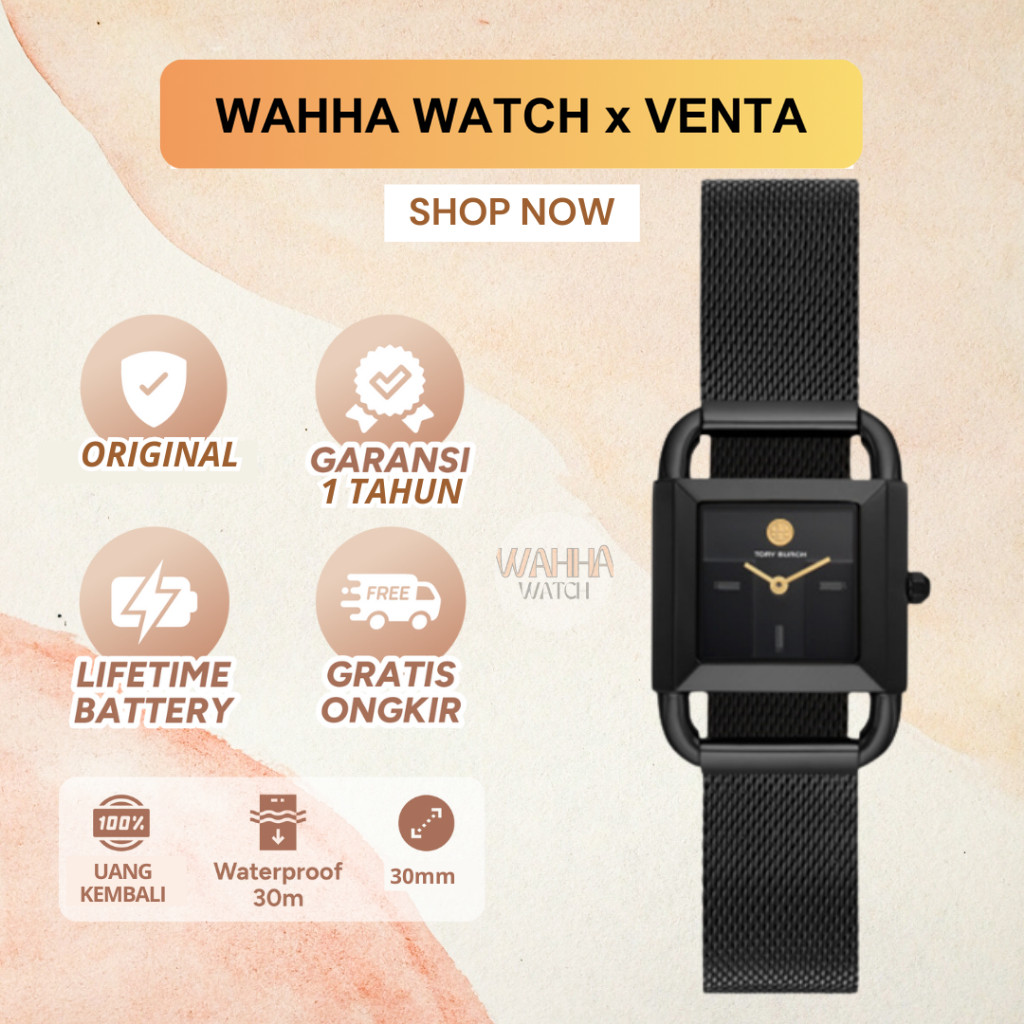 Jam Tangan Wanita Tory Burch TBW-7253 / TBW7253 Phipps Black-tone Stainless Steel Mesh Bracelet [BER