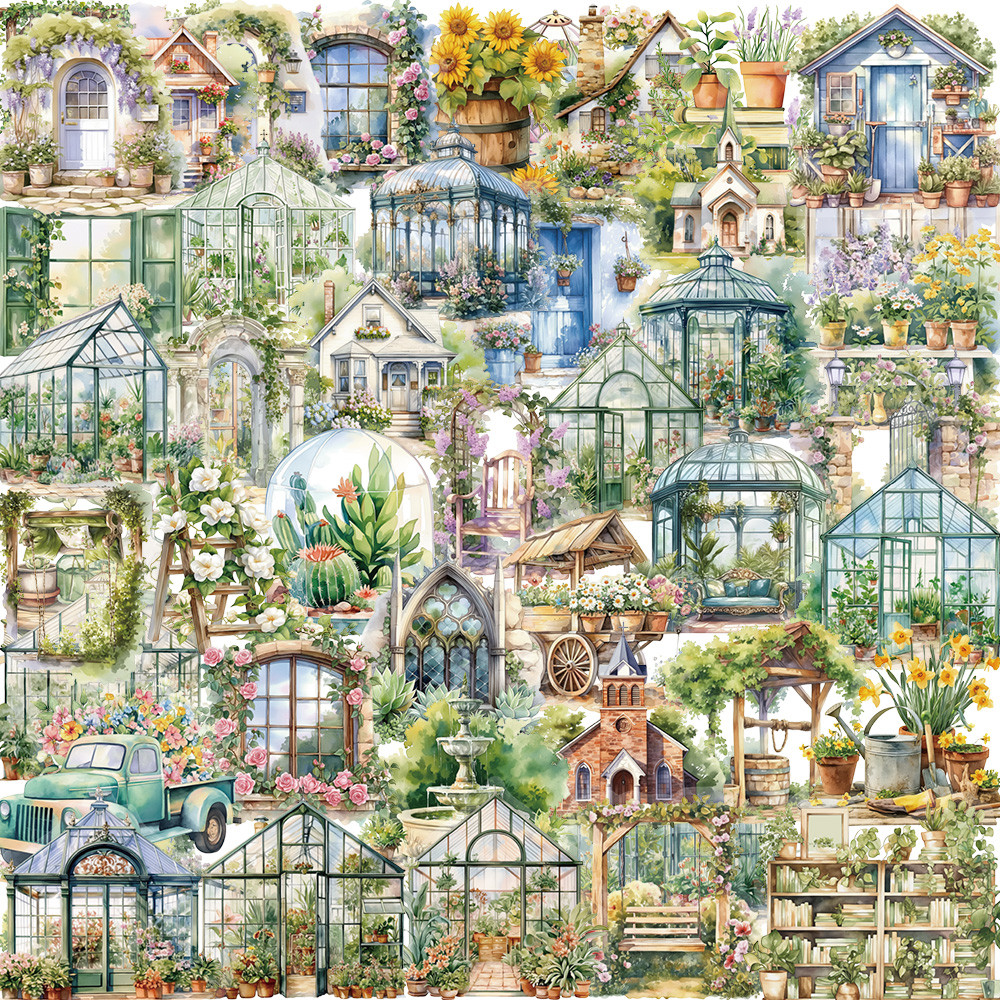 

50PCS Flower Field Cottage Cartoon Stickers DIY Scrapbooking Guitar Snowboard Motorcycle Luggage Toy PET Sticker