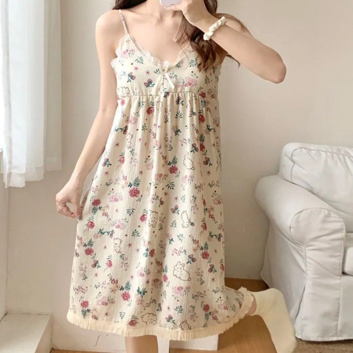 Midi Dress Dewasa dengan Pad Bra Cup Busa Lengan Tali Adjustable atau Bisa Disesuaikan Import Piyama
