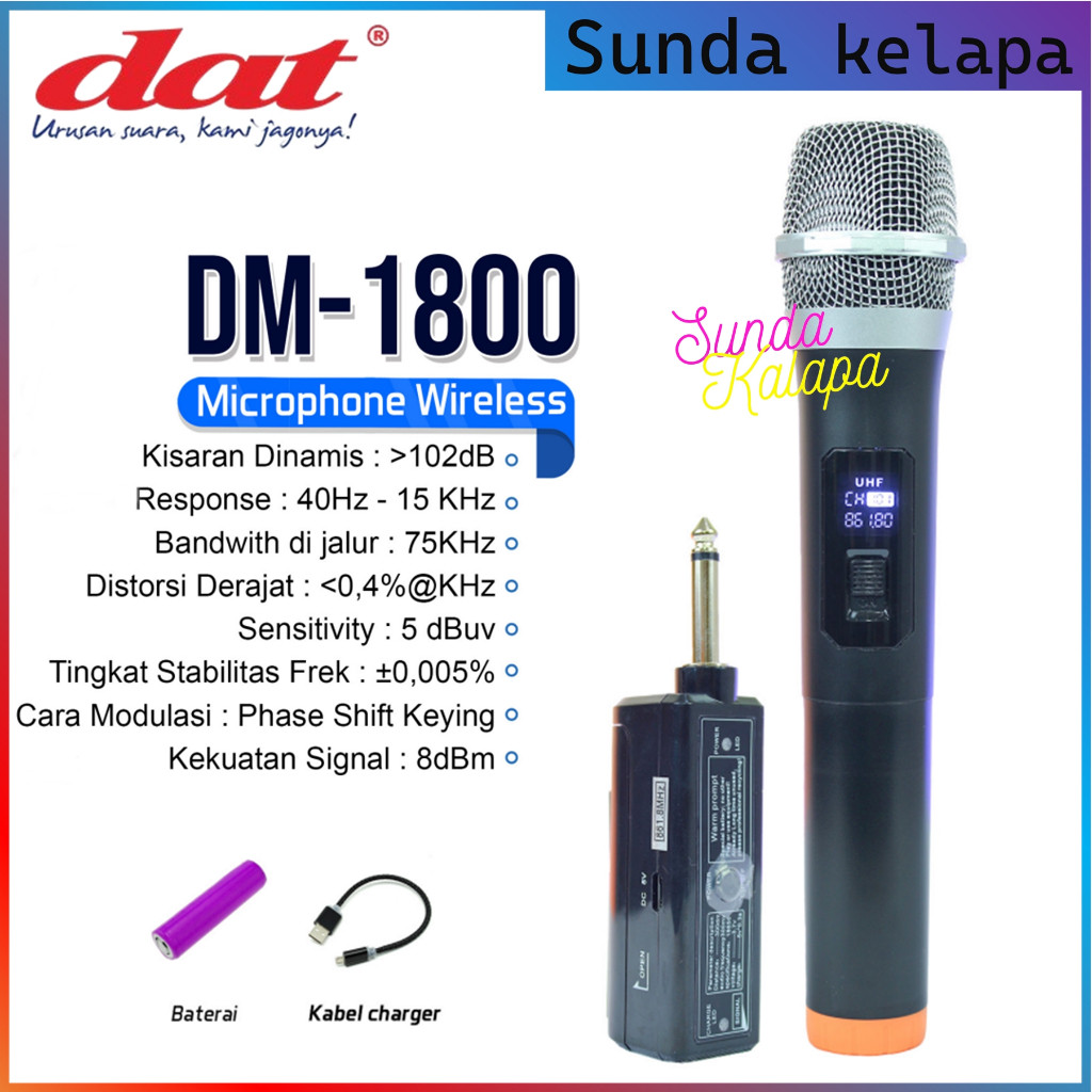DAT Microphone Mik Wireless DM-1800 Professional Mic Wireless Single Mic Tanpa Kabel MIC1800