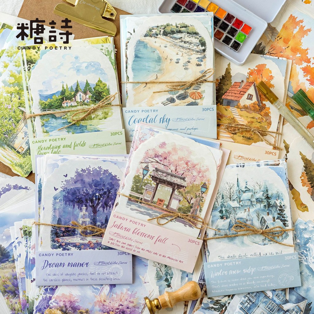 

30 pcs Vintage INS Travel theme Material paper for Planner Diy Diary Album Scrapbooking Background paper