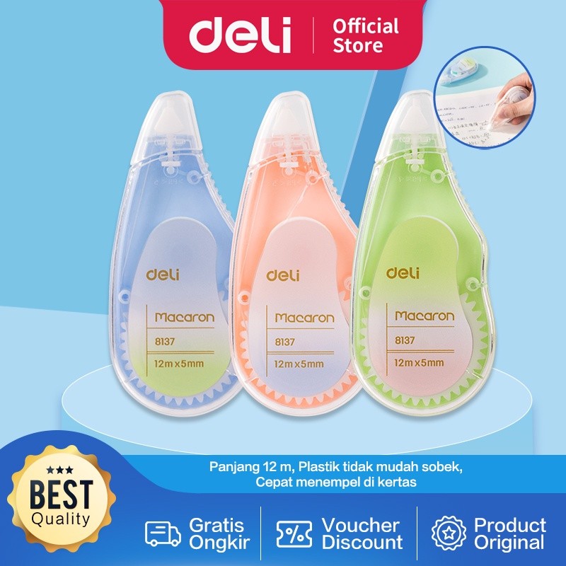 

Deli Tip X- Koreksi Tape 5mm X 12mm cepat kering dan hasil dapat langsung menulis desain unik E8137