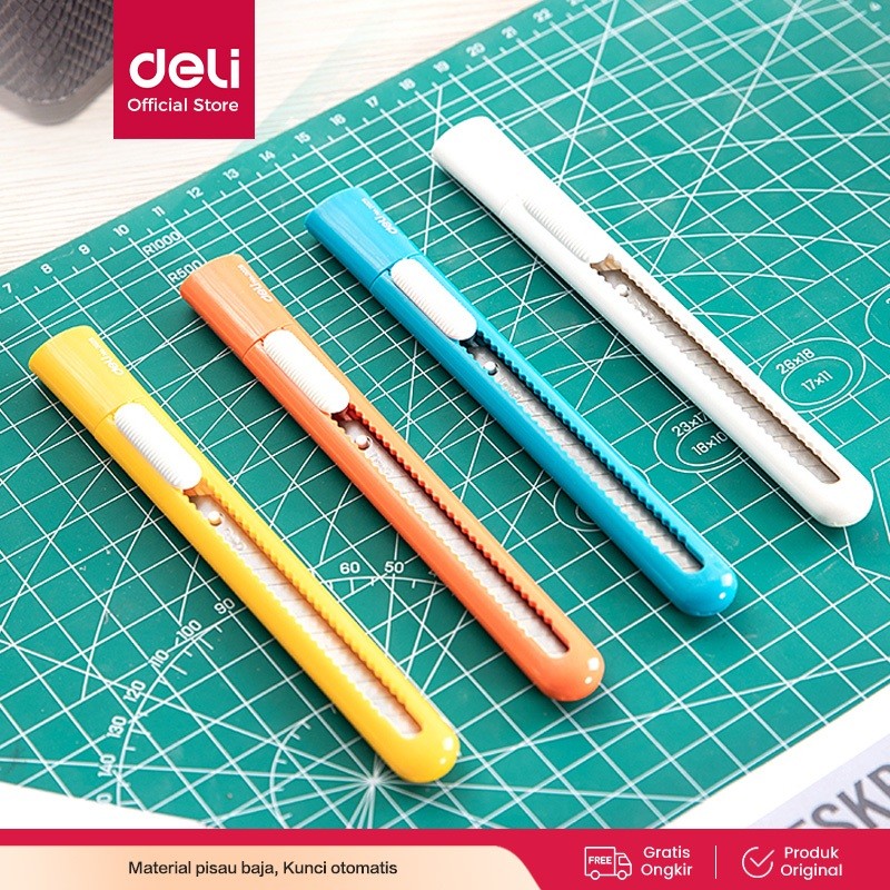 

Deli Cutter dengan pisau baja SK5 memudahkan untuk memotong dengan sistem kunci otomatis E2025