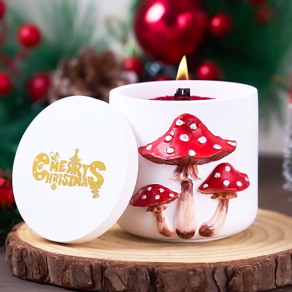 

Embossed Mushrooms Candle Jar Silicone Mold with Lid DIY Concrete Cylindrical Storage Box Cup Flowerpot Epoxy Resin Craft Mold