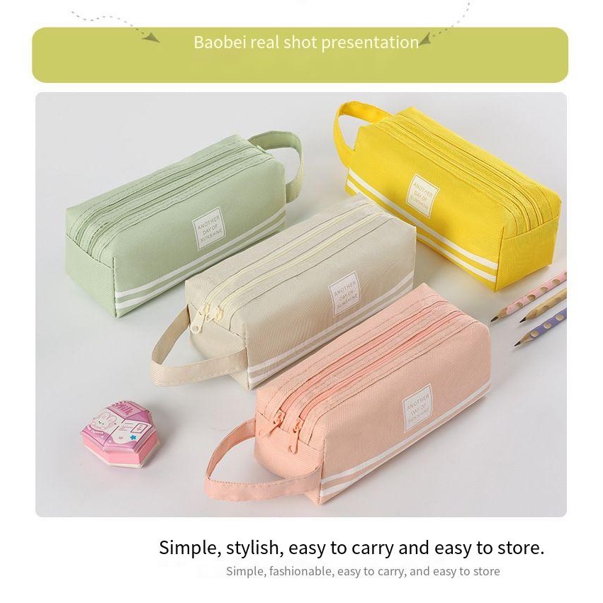 

Double Oxford Cloth Pencil Case Simple Large Capacity Double-pull Pencil Case Student Portable Zipper Stationery Bag