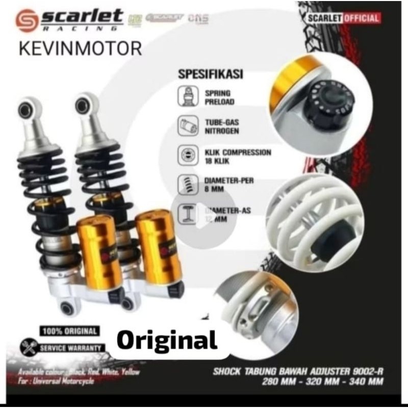 Terlaris 280,320,340MM 1SET ORIGINAL SCARLET RACING 9002R KLICK FUNGSI SHOCK ABSORBER SHOCKBREAKER S