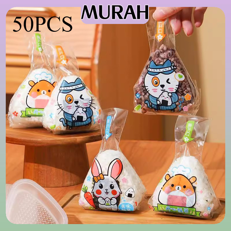 TS Isi 50 Lembar Plastik Onigiri Segitiga Bungkus Nasi / Plastik Pembungkus Nasi Onigiri Roti Kue Be