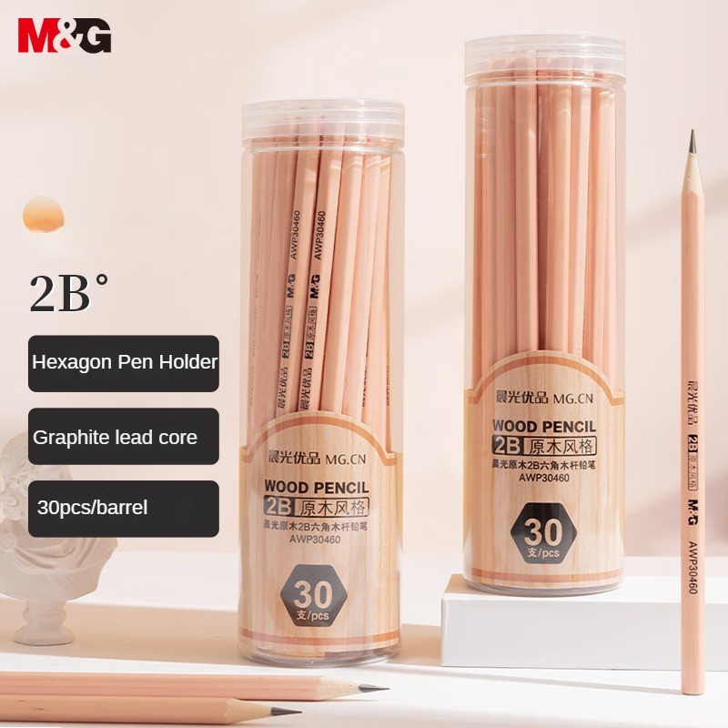 

M&G 2B Pencils 30pcs Log Hexagonal Wooden Pencils Student Exam Writing Art Sketching Drawing Wooden Pencils