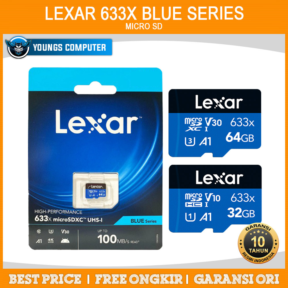 MicroSD LEXAR 32GB 64GB 128GB High Performance 633x MicroSDHC Blue Series