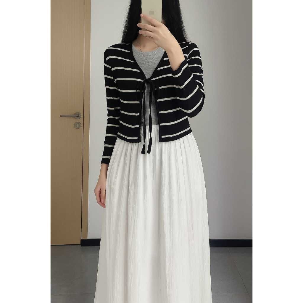 ZETERINDO - ZER CARDI RAKEL SALUR TALI LENGAN PANJANG STRIPE ATASAN ROMPI/ CARDI SALUR CEYOON Knit /