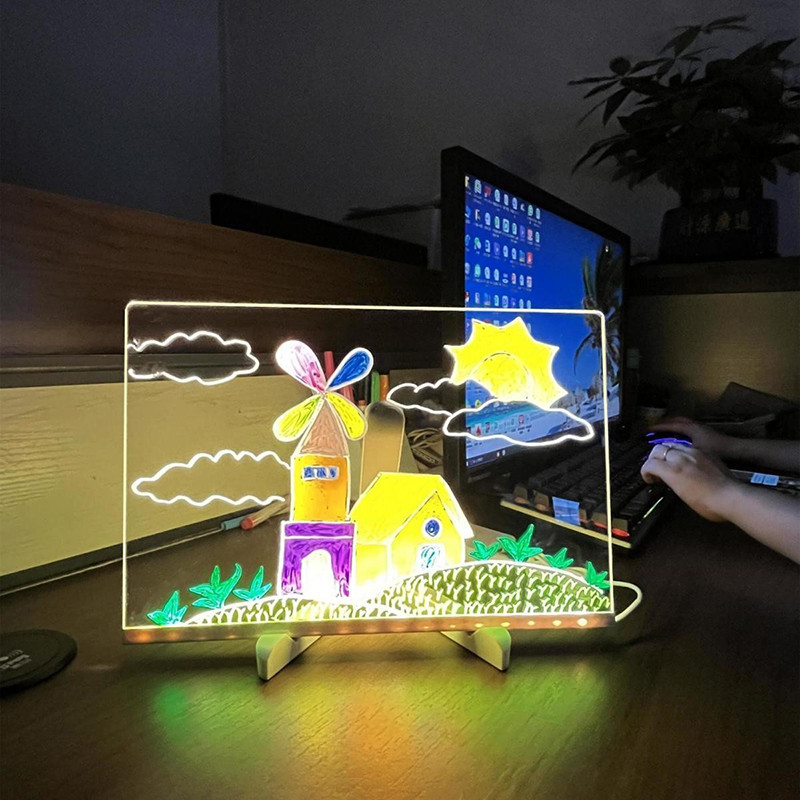 

LED Acrylic Note Board with 7 Colorful Pens Erasable Message Board Glowing Drawing Writing Boards festivel Gifts