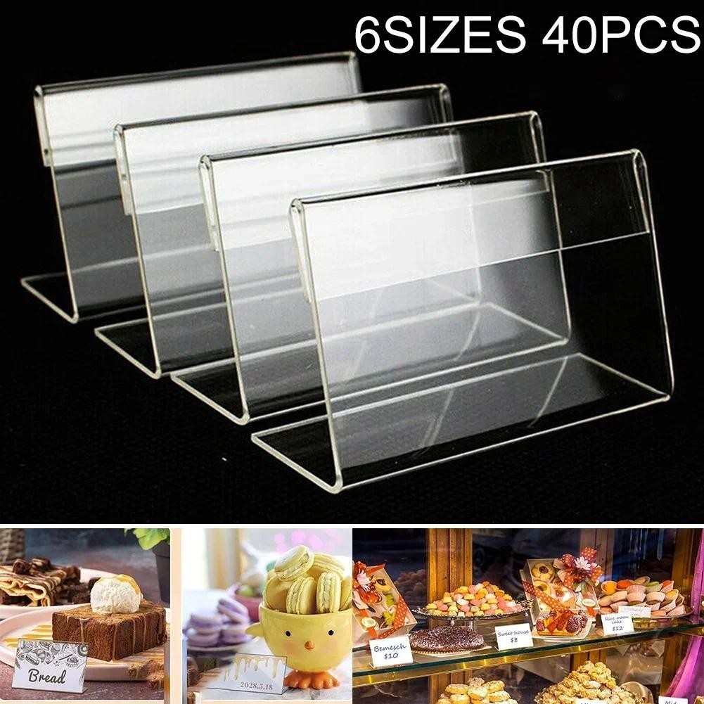 

40x L Shape Table Sign Display Stand Name Price Card Holder For Retail Bakery Buffet Acrylic Clear Price Card Tag Label Stand