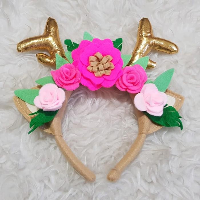 Bando Rusa Bunga Pink Tanduk Gold Rusa Natal Merry Christmas