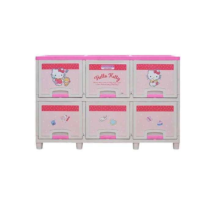 Napolly Locker Box Karakter Hello Kitty 6 ruang penyimpanan Lemari Pink Plastik