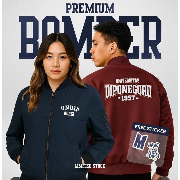 MERCHANDISE JAKET BOMBER UK. S UNIVERSITAS DIPONEGORO MAROON