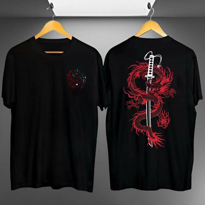 Baju Kaos Distro Motif Pedang Samurai / Atasan Cowok Lengan Pendek Terlaris / Pakaian Cowok Terkini