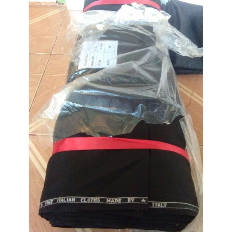 Kain Jas premium Jet black original, safari, formal, lembut wool itali