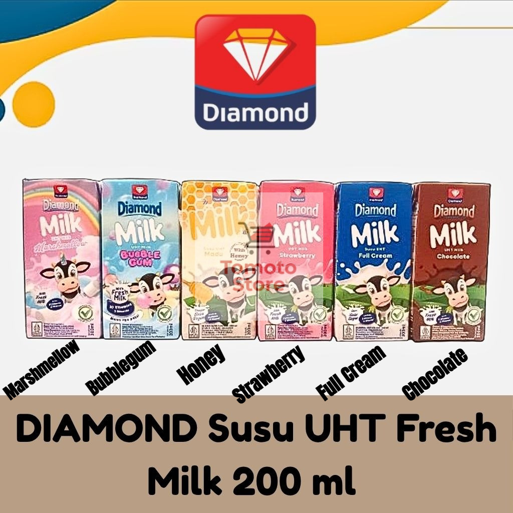 

DIAMOND Susu UHT Full Cream Fresh Milk 200 ml Chocolate | Strawberry | Bubblegum | Honey | Marshmallow