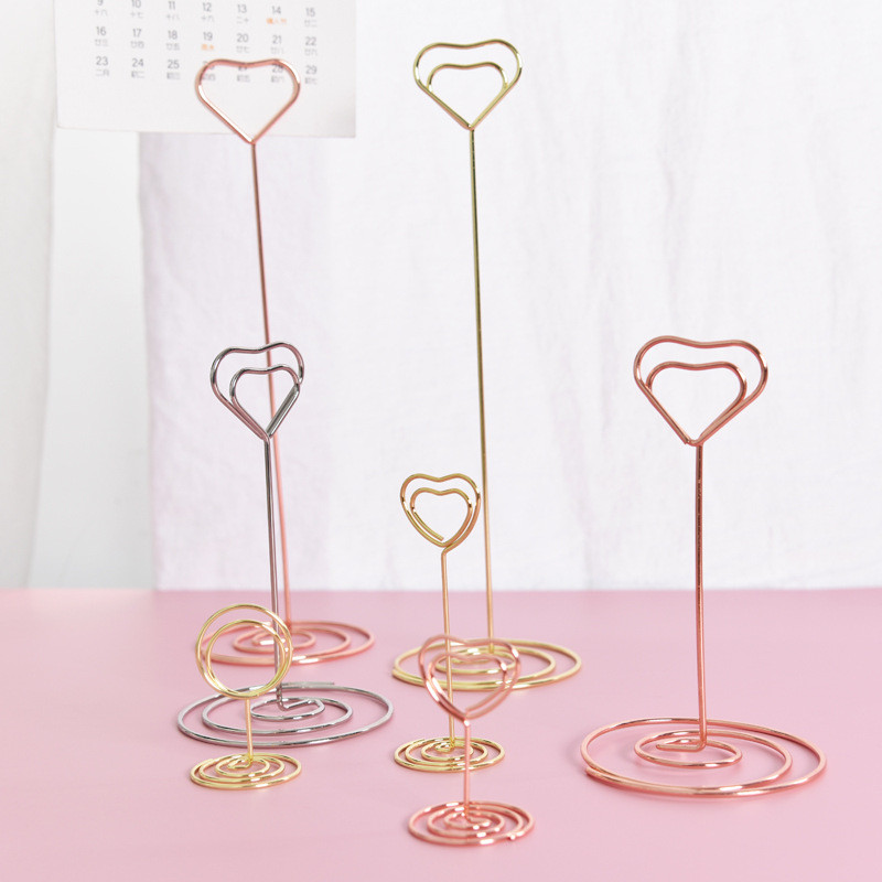 

10pcs Metallic Paper Clamp Desktop Decoration Heart Shape Rose Gold Clamps Stand Table Numbers Holder Photos Clips Place Card