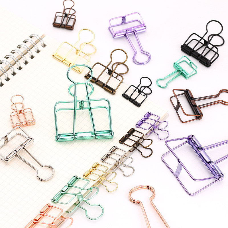 

8 Colors 3 Sizes Ins Colors Gold Sliver Rose Green Purple Binder metal Clips Large Medium Small Office Study Binder Clips