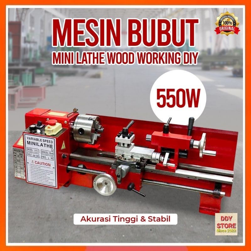 Mesin Bubut Mini Lathe Wood Metal Working Making 550W 220V CJ0618 Elmazhgang Alat Potong Acrylic Pla