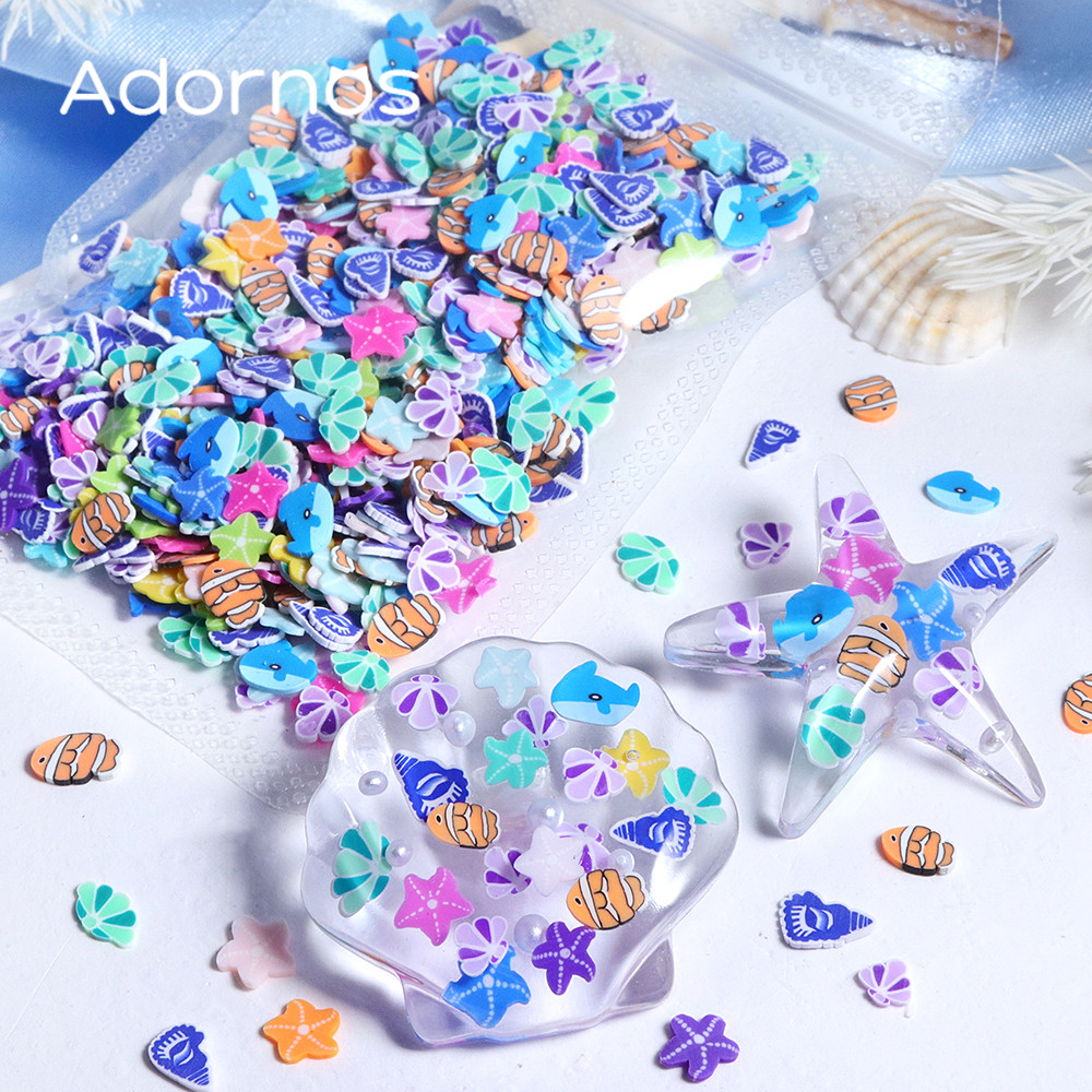 

Ocean Polymer Clay Slices Epoxy Resin Filling Accessories Mixed Starfish Seashell Shark Flakes Summer DIY Keychain Crafts Making