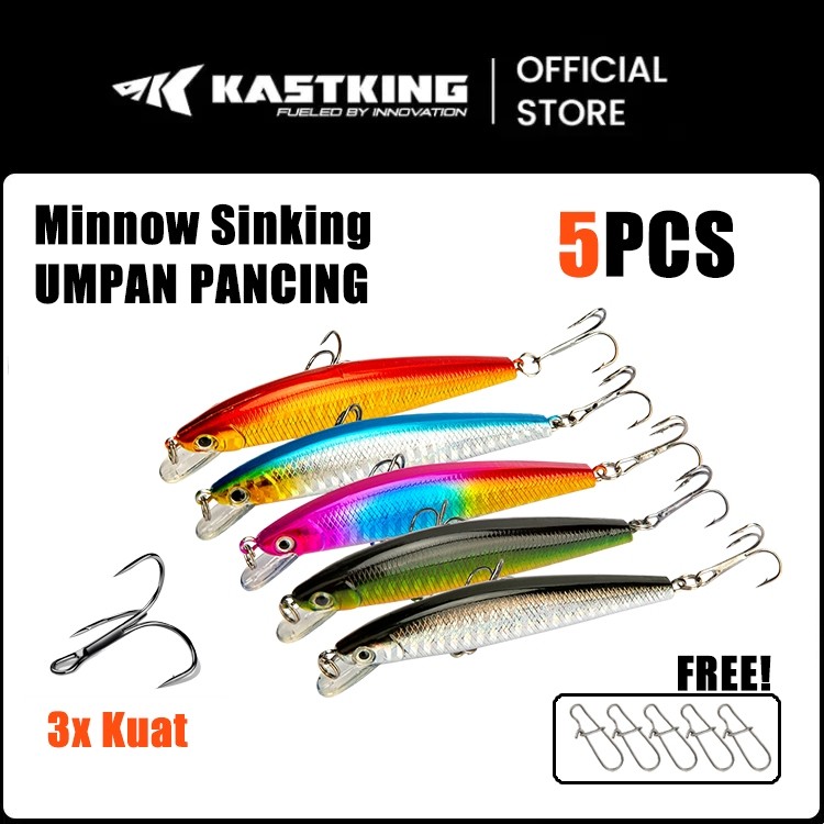 [OFFICIAL] KastKing 5PCS 7g/8cm Minnow Minow Set Box Umpan Pancing,Lure Casting Fishing Lurebait Ump