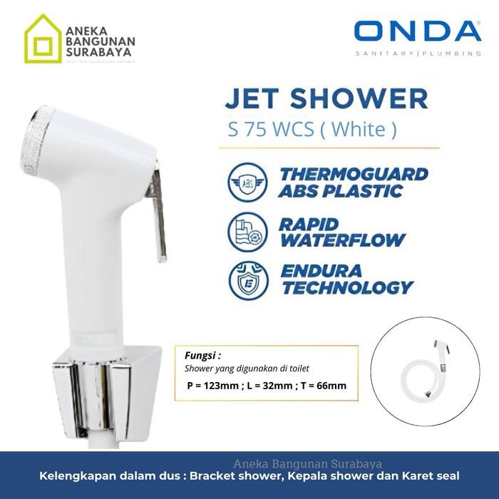Ready Stok  Jet Shower ONDA S 75 WCS / NCS Putih Natural krem dengan Selang karet 1m dan Bracket - s