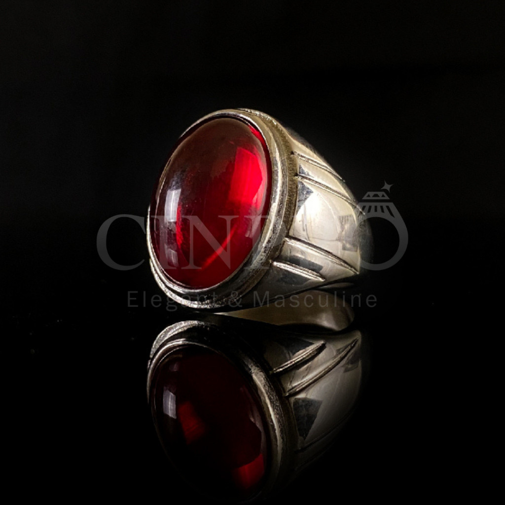 [COD] Cincin Pria Batu Merah Siam Jumbo+ GRATIS BOX